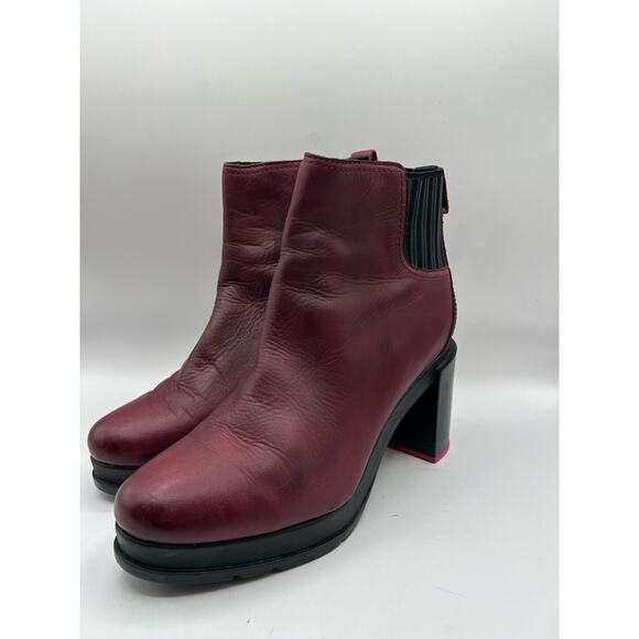 Sorel Rich Wine Margo Chelsea Block Heeled Platform Boots Leather Women's Sz 9 - Picture 3 of 12